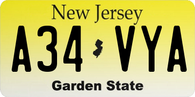 NJ license plate A34VYA