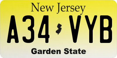 NJ license plate A34VYB