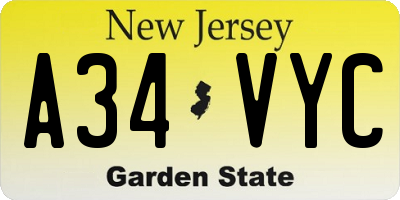 NJ license plate A34VYC