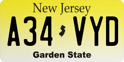 NJ license plate A34VYD