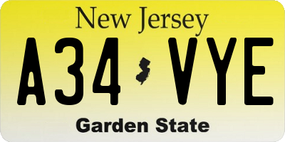 NJ license plate A34VYE