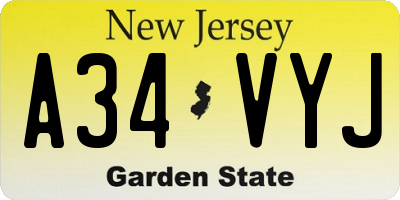 NJ license plate A34VYJ