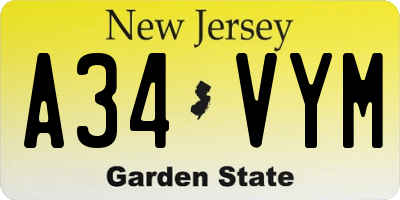 NJ license plate A34VYM