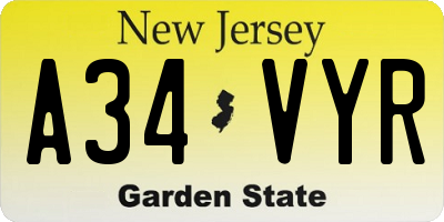 NJ license plate A34VYR