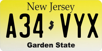 NJ license plate A34VYX
