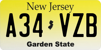 NJ license plate A34VZB