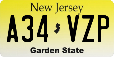 NJ license plate A34VZP