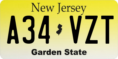 NJ license plate A34VZT