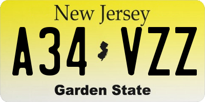 NJ license plate A34VZZ