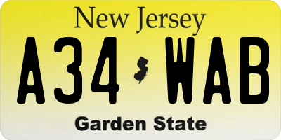 NJ license plate A34WAB