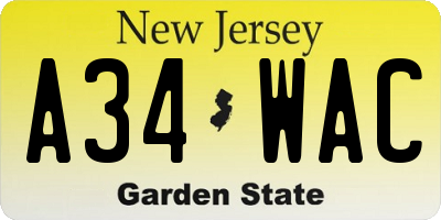 NJ license plate A34WAC