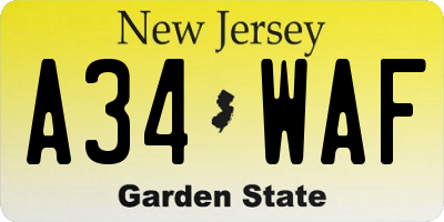 NJ license plate A34WAF