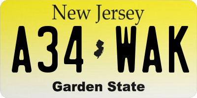 NJ license plate A34WAK