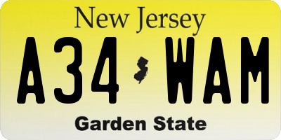 NJ license plate A34WAM