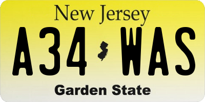 NJ license plate A34WAS