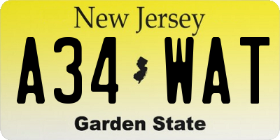 NJ license plate A34WAT