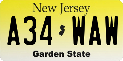 NJ license plate A34WAW