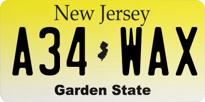 NJ license plate A34WAX