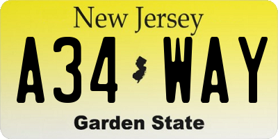 NJ license plate A34WAY
