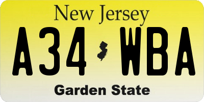 NJ license plate A34WBA