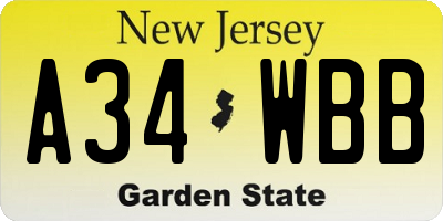 NJ license plate A34WBB
