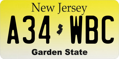 NJ license plate A34WBC