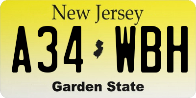 NJ license plate A34WBH