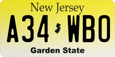 NJ license plate A34WBO