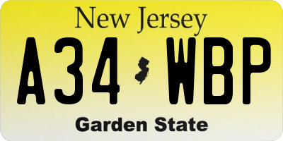 NJ license plate A34WBP