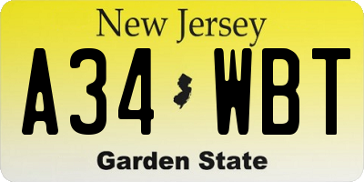 NJ license plate A34WBT