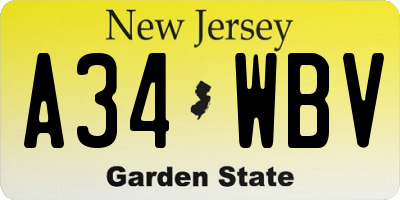 NJ license plate A34WBV