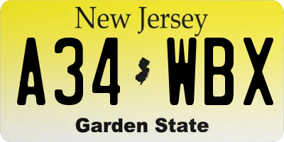 NJ license plate A34WBX