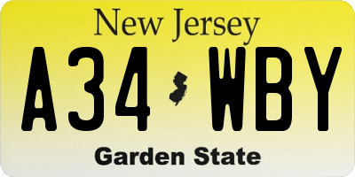 NJ license plate A34WBY