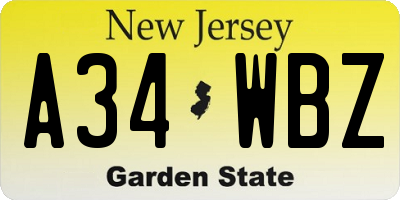 NJ license plate A34WBZ