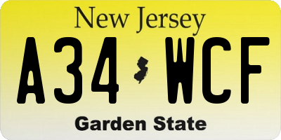 NJ license plate A34WCF