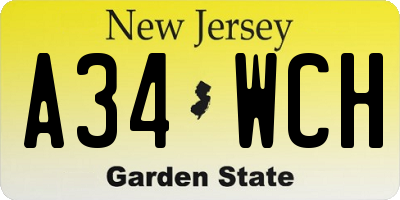 NJ license plate A34WCH