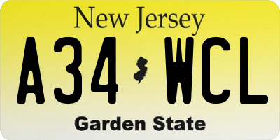 NJ license plate A34WCL