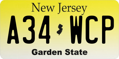 NJ license plate A34WCP