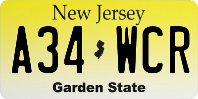 NJ license plate A34WCR