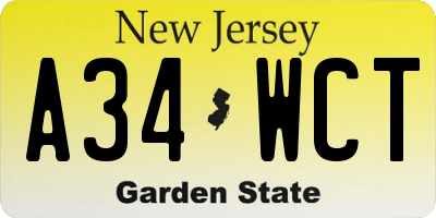 NJ license plate A34WCT