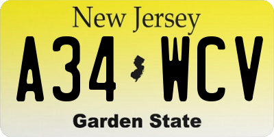 NJ license plate A34WCV