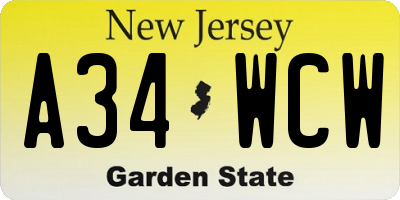 NJ license plate A34WCW