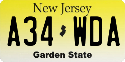 NJ license plate A34WDA