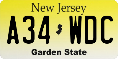 NJ license plate A34WDC