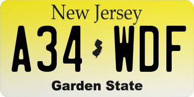 NJ license plate A34WDF