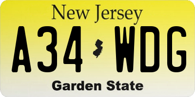 NJ license plate A34WDG