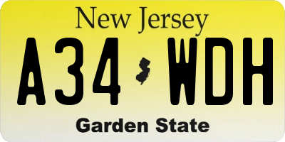 NJ license plate A34WDH