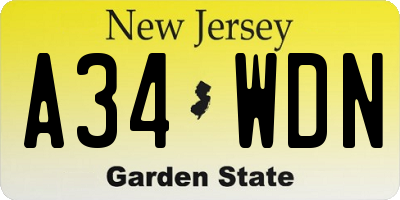 NJ license plate A34WDN