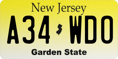 NJ license plate A34WDO
