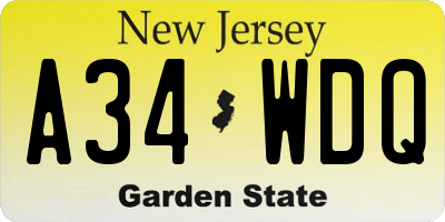 NJ license plate A34WDQ